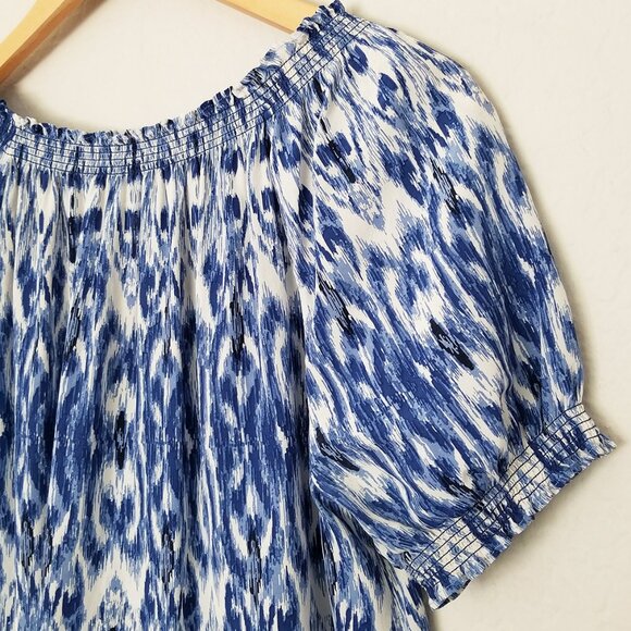 Joie 100% Silk Masha Ikat Tassel Tie Short Sleeve Blouse Top M Blue Coastal $198 - Picture 8 of 12